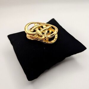 Gold Toned Interlocking Knot Scarf Ring Polished Metal Slide Accessory
